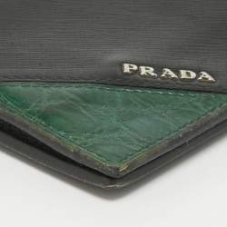 Prada Black/Green Leather and Croc Logo Bifold Wallet