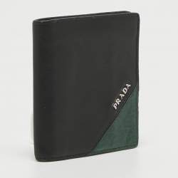 Prada Black/Green Leather and Croc Logo Bifold Wallet