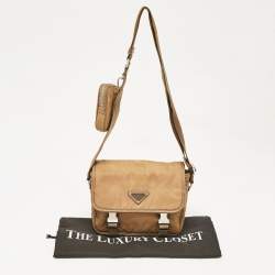 Prada Olive Green Leather and Nylon Flap Messenger Bag