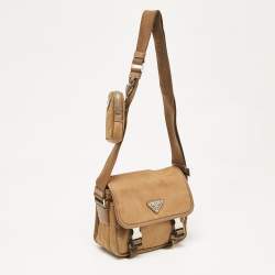 Prada Olive Green Leather and Nylon Flap Messenger Bag