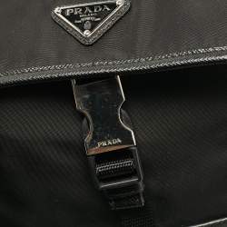 Prada Black Re-Nylon and Leather Flap Crossbody Bag