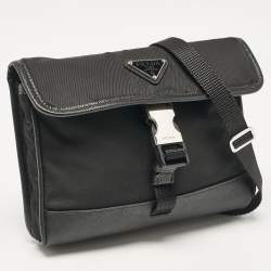 Prada Black Re-Nylon and Leather Flap Crossbody Bag