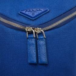 Prada Blue Canvas Triangle Logo Crossbody Bag