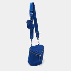 Prada Blue Canvas Triangle Logo Crossbody Bag