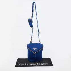 Prada Blue Canvas Triangle Logo Crossbody Bag