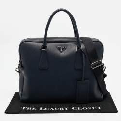 Prada Navy Blue Saffiano Leather Briefcase