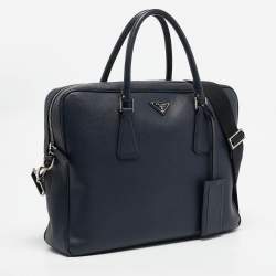 Prada Navy Blue Saffiano Leather Briefcase