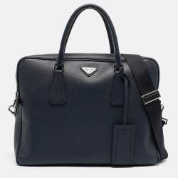 Prada Navy Blue Saffiano Leather Briefcase