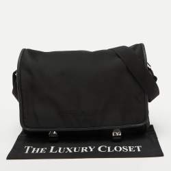 Prada Black Nylon Flap Messenger Bag