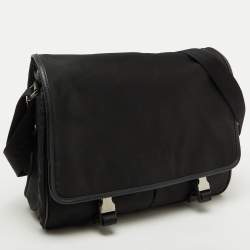 Prada Black Nylon Flap Messenger Bag