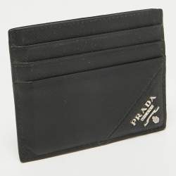 Pre Owned Prada Black Saffiano Leather Logo Card Holder