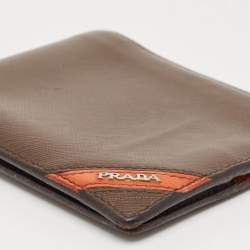 Prada Dark Brown/Orange Saffiano Metal Leather Bi Fold Wallet