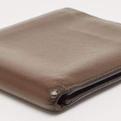 Prada Dark Brown/Orange Saffiano Metal Leather Bi Fold Wallet