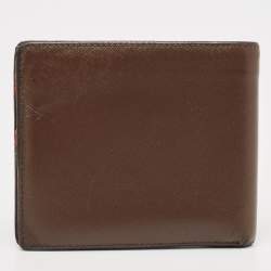 Prada Dark Brown/Orange Saffiano Metal Leather Bi Fold Wallet
