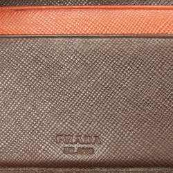 Prada Dark Brown/Orange Saffiano Metal Leather Bi Fold Wallet