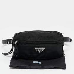 Prada Black Leather and Nylon Front Pocket Belt Bag