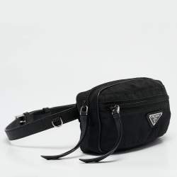Prada Black Leather and Nylon Front Pocket Belt Bag