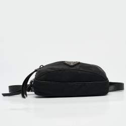 Prada Black Leather and Nylon Front Pocket Belt Bag