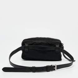 Prada Black Leather and Nylon Front Pocket Belt Bag