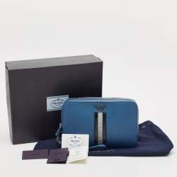 Prada Blue Saffiano Travel Leather and Alligator Clutch