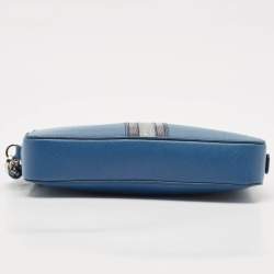 Prada Blue Saffiano Travel Leather and Alligator Clutch
