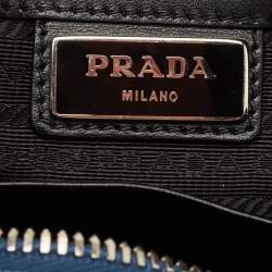 Prada Blue Saffiano Travel Leather and Alligator Clutch