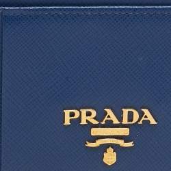 Prada Navy Blue Saffiano Metal Leather Logo Card Holder