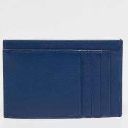 Prada Navy Blue Saffiano Metal Leather Logo Card Holder