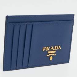 Prada Navy Blue Saffiano Metal Leather Logo Card Holder