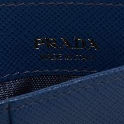Prada Navy Blue Saffiano Metal Leather Logo Card Holder