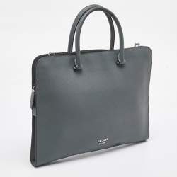 Prada Grey Saffiano Leather Slim Briefcase