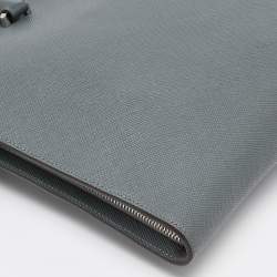 Prada Grey Saffiano Leather Slim Briefcase