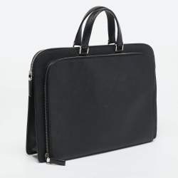 Prada Black Saffiano Lux Leather Double Zip Briefcase