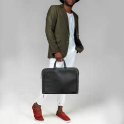 Prada Black Saffiano Lux Leather Double Zip Briefcase