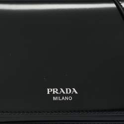 Prada Black Brushed Leather Flap Crossbody Bag