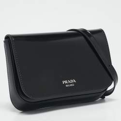 Prada Black Brushed Leather Flap Crossbody Bag