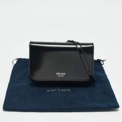 Prada Black Brushed Leather Flap Crossbody Bag