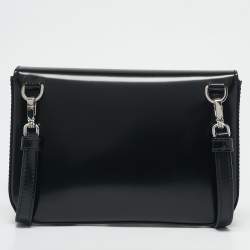 Prada Black Brushed Leather Flap Crossbody Bag