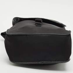 Prada Black Leather and Nylon Pocket Flap Messenger Bag