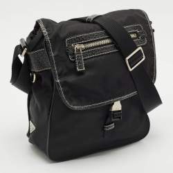 Prada Black Leather and Nylon Pocket Flap Messenger Bag