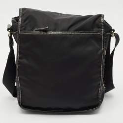 Prada Black Leather and Nylon Pocket Flap Messenger Bag