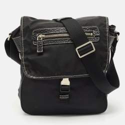 Prada Black Leather and Nylon Pocket Flap Messenger Bag