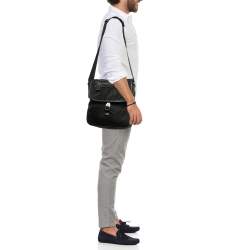 Prada Black Leather and Nylon Pocket Flap Messenger Bag