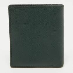Prada Dark Green Saffiano Metal Leather Logo Bifold Wallet