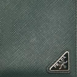Prada Dark Green Saffiano Metal Leather Logo Bifold Wallet