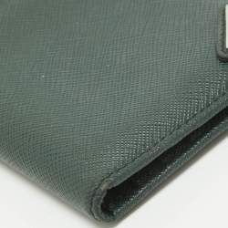 Prada Dark Green Saffiano Metal Leather Logo Bifold Wallet