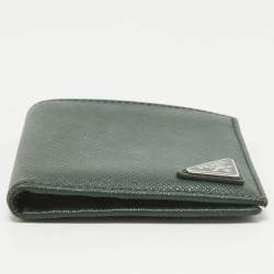 Prada Dark Green Saffiano Metal Leather Logo Bifold Wallet