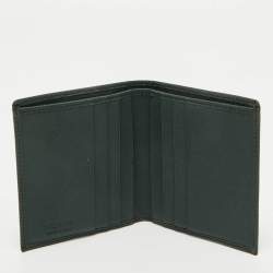 Prada Dark Green Saffiano Metal Leather Logo Bifold Wallet