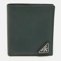 Prada Dark Green Saffiano Metal Leather Logo Bifold Wallet