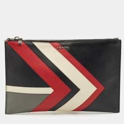 Prada Tricolor Leather Zip Flat Pouch